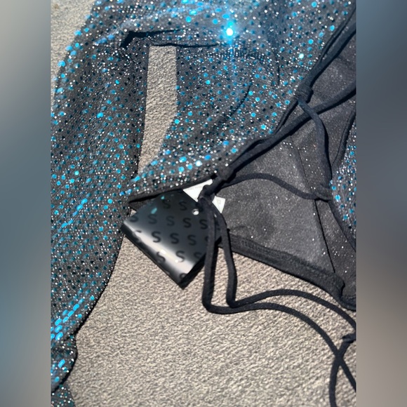 Long sleeve Lace Up Backless Sequin Crop Top Sparkling tie back multicolor shiny - Picture 9 of 10